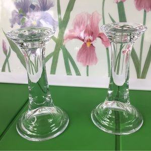 CANDLE STICKS 6 1/2” tall Clear glass in excellent condition